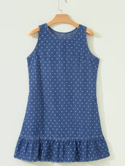 Blue Polka Dot Ruffle Hem Sleeveless Denim Mini Dress - Women's Fashion Image 7 - Miniatuur