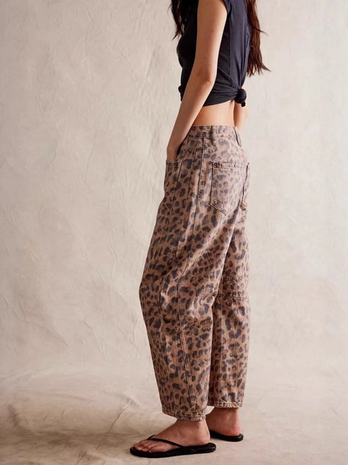 Leopard Print Wide Leg Jeans - Detail