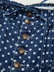 Sky Blue Polka Dot Print Button Pleated Detail Wide Leg Jeans - Miniatuur