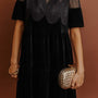 Zwart Geborduurd Velvet met Korte Mouwen Mini Shift Jurk