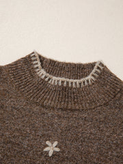 Chicory Coffee Floral Print High Neck Long Sleeve Sweater - Miniatuur