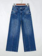 Himmelblaue Schnitt-Naht-Detail Damen-Shift-Jeans - Miniatuur