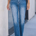Ashleigh Blue Acid Washed Straight Leg Full Length Casual Jeans - Damesmode Afbeelding 6 - Foto 6