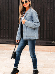 Myosotis-Jakobsmuschel-Kragenkragen mit gepatchter Tasche und mineralgewaschener Jeansjacke - Miniatuur