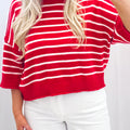Maglione rilassato a maglie a righe rosse con spalla abbassata e a manga mezza - Foto 1