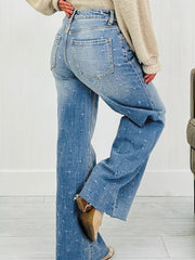 Mist Blue Distressed Detail Controlo Abdominal Bainha Crua - Miniatuur