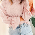 Gossamer-rosa Langarm-Rüschenärmel-Ärmelärmel Legeres, elegantes Oberteil - Foto 1