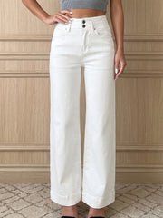 Jeans Mist Green à taille haute à 2 boutons et jambes larges - Miniatuur