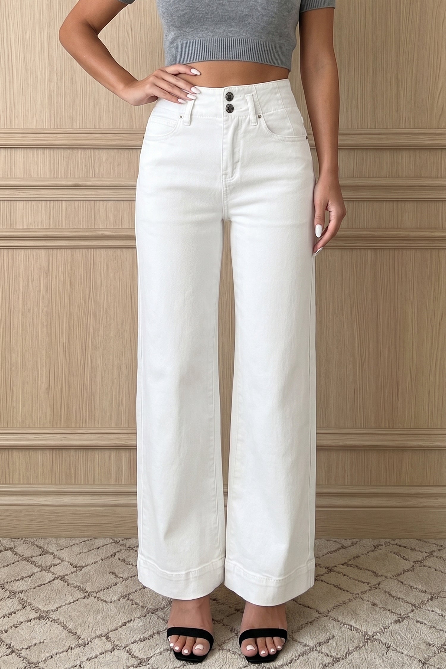 Jeans Mist Green a 2 bottoni a vita alta e gamba larga