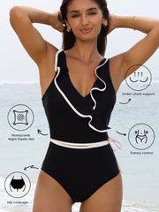 Costume da bagno a V con volant e contrasto - Damesmode Afbeelding 3 - Miniatuur