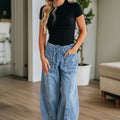 Myosotis: Große Patch-Tasche, Kordelzug, Papiertasche, Taille-Barrel-Jeans - Foto 6
