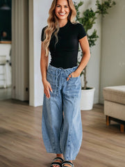 Myosotis Large Patch Pocket Drawstring Paperbag Waist Barrel Jeans - Miniatuur