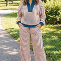 Pink Stripe Striped Colorblock V-Ausschnitt Langärmeliges Plus-Size-Set - Foto 2