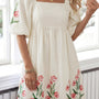 Beige Bloemenprint Puff Sleeve Babydoll Jurk