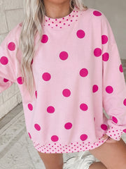 Felpa a Pois Marroni con Contrasto Dettaglio Contrasto Sweatshirt Oversize - Miniatuur