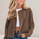 Dark Kaki Knoop Zip Up Lapel Collar Corduroy Jasje