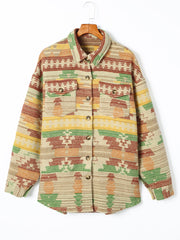 Yellow Western Aztec Print Button Flap Pocket Shacket - Miniatuur