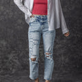 Sky Blue Light Wash Frayed Slim Fit High Waist Jeans - Foto 6