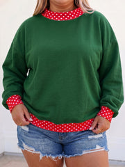 Dirty blue Polka Dot Patchwork Round Neck Plus Size Sweatshirt - Miniatuur