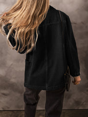 Black Side Pockets Lapel Collar Denim Jacket - Women's Fashion Image 2 - Miniatuur