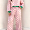 Khaki Polka Dot Contrast Trim mat laangärmege Uewen, Zuchschnouer-Shift-Boxen-Set - Foto 4