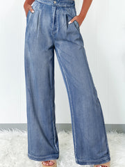 Dusk Blue Acid Wash brede ben, højtaljede jeans - Miniatuur