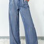 Dusk Blue Acid Wash brede ben, højtaljede jeans