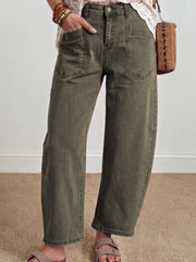 Vaqueros Beau Blue Solid Color Square Patch Pocket hasta el tobillo - Damesmode Afbeelding 7 - Miniatuur
