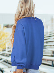 Dark Blue Oversize Drop Shoulder Reversible Mock Neck Sweatshirt - Miniatuur