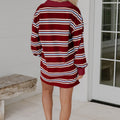 Red Stripe Retro Polo Collar Long Sleeve T Shirt Shift Mini Dress - Foto 5