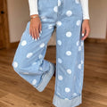 Sky Blue Polka Dot Ankle-Length Metal Button Casual Jeans - Foto 2