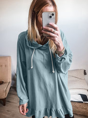 Sudadera sudadera sudadera con sudadera con bajo liso con volantes y ajuste holgado azul islandesa - Miniatuur
