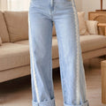 Beau Blue Lace Trim Casual Full-Length Regular Fit Jeans - Damesmode Afbeelding 3 - Foto 3