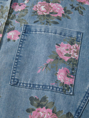 Blå armbånds-ærme blomstret denimskjorte - Dames Mode Billede 8 - Miniatuur