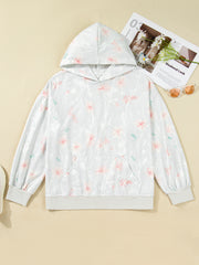 Gray Floral Print Plus Size Loose Hoodie - Miniatuur
