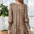 Khaki Leopard Print V Neck Ruffled Sleeve Tiered Loose Mini Dress - Foto 2