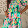 Green Floral Puff Sleeve Collar Buttoned Babydoll Dress - Foto 5
