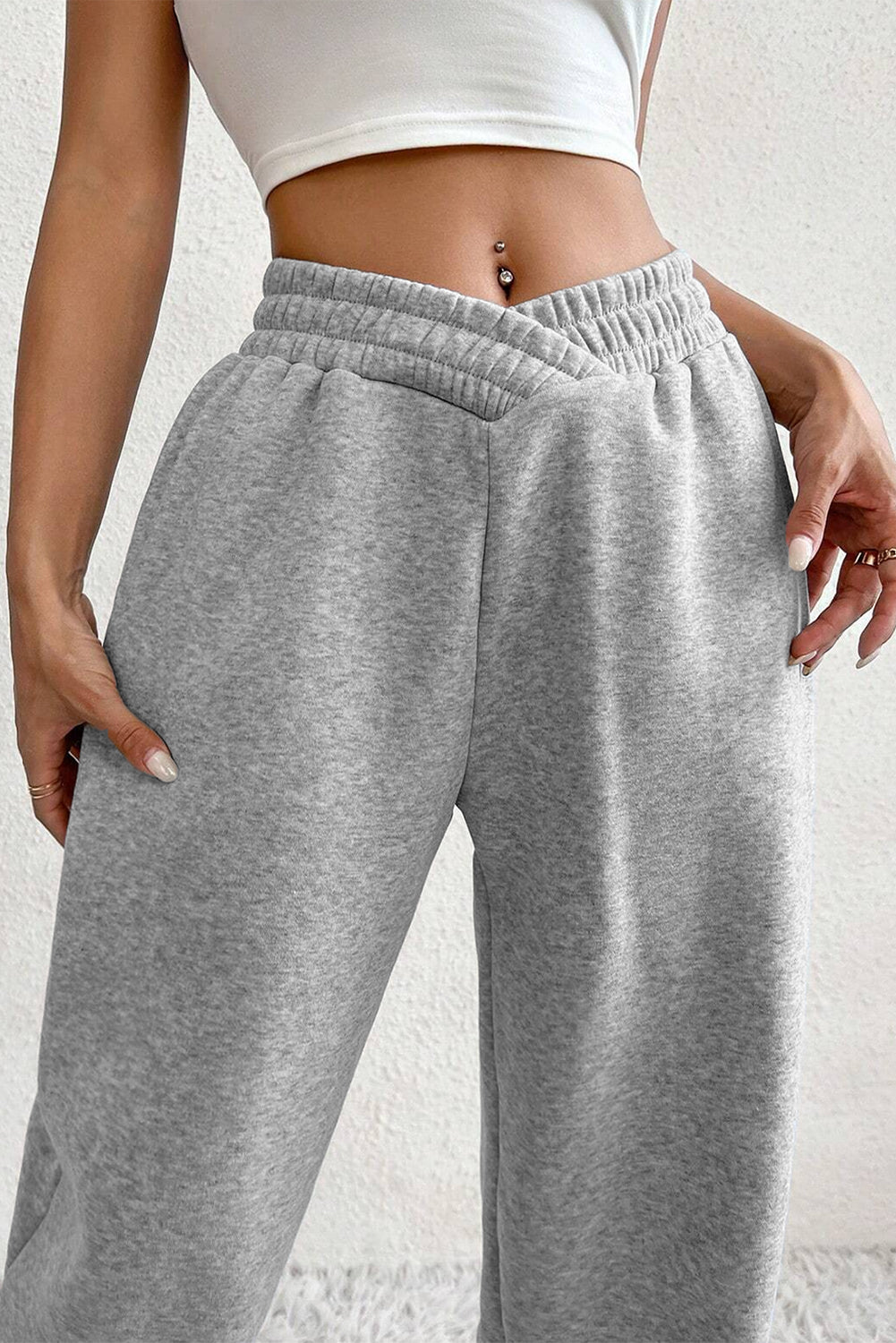 Pantaloni della tuta in vita elastica a croce grigio chiaro e unico,
