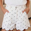 Hvide polkadot-mønstrede broderede kammuslingekantede shorts - Foto 1