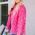 Pink Leopard Print Button Cuffs Raw Hem Jacket - Foto 3
