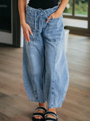 Myosotis Large Patch Pocket Drawstring Paperbag Waist Barrel Jeans - Miniatuur