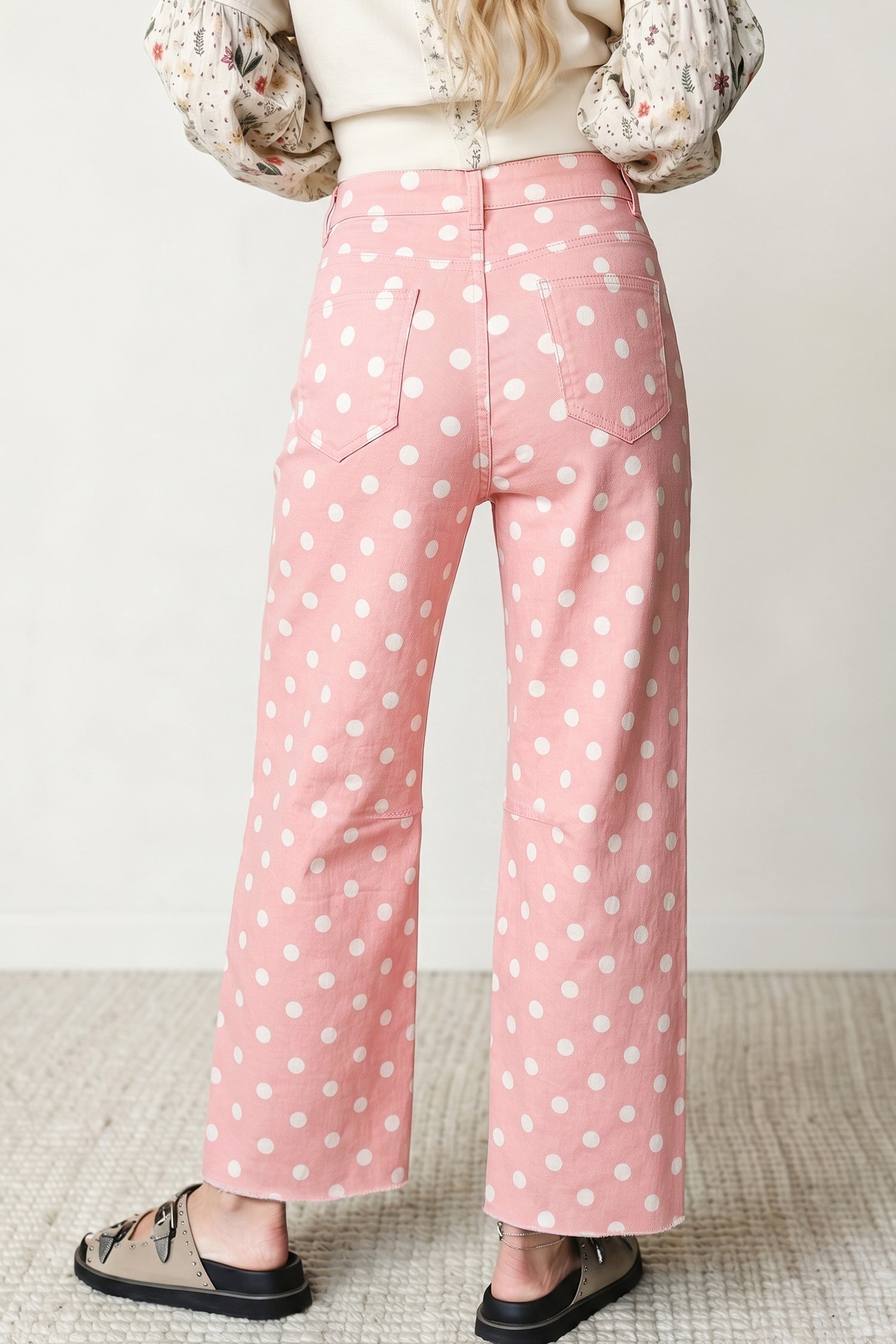 Rosa Polka Dot Casual Slim Fit Jeans