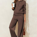Dark Brown Solid Collared Sweatshirt and High Waist Pants Active Set - Foto 5