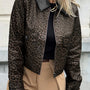 Multicolour Leopard Print Colorblock Collar Metal Placket Jacket