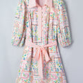 Robe mini à demi-ceinture à demi-boutonné à bordure florale bohème bohème à motif floral rose - Foto 5