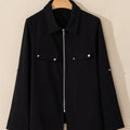 Black Collar Tab Sleeve Zip Up Flap Detail Jacket - Damesmode Afbeelding 3 - Foto 3