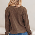 Dark Khaki Button Zip Up Lapel Collar Corduroy Jacket - Foto 2