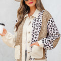 Khaki Leopard Waffle Quilted Patchwork Button Front Jacket - Foto 3