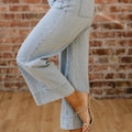 Himmelblo Sträif, Knäppchen, Klapp, Täsch mat Manschetten, breet Jeans mat de Been, - Foto 3
