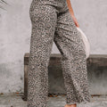 Brown Leopard Frayed Edge Wide Leg High Waist Jeans - Damesmode Afbeelding 3 - Foto 3